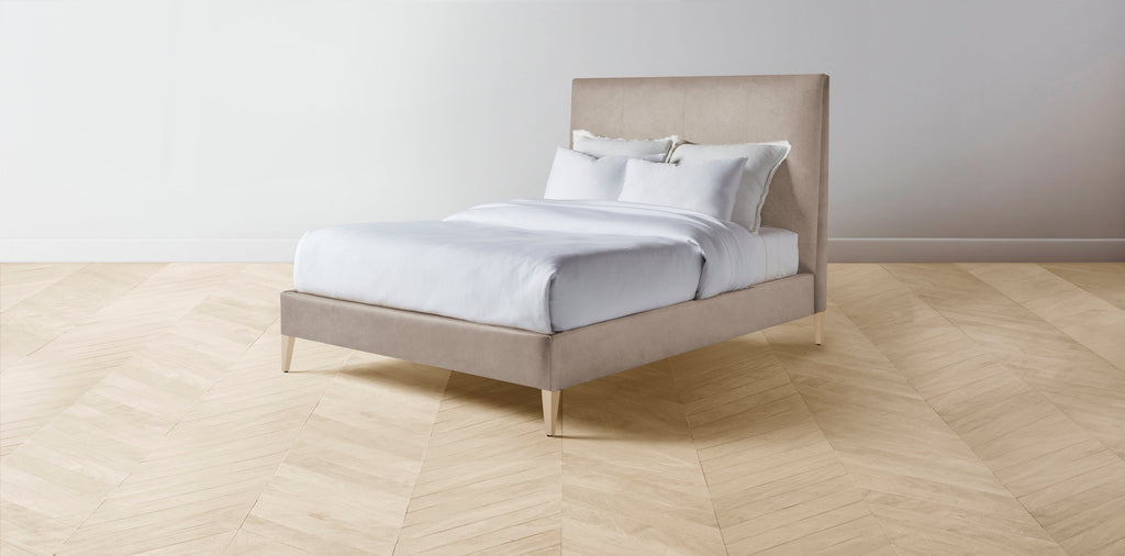 The Essex  - Nubuck Leather Fawn Bed - 50" Headboard - Muslin on reverse