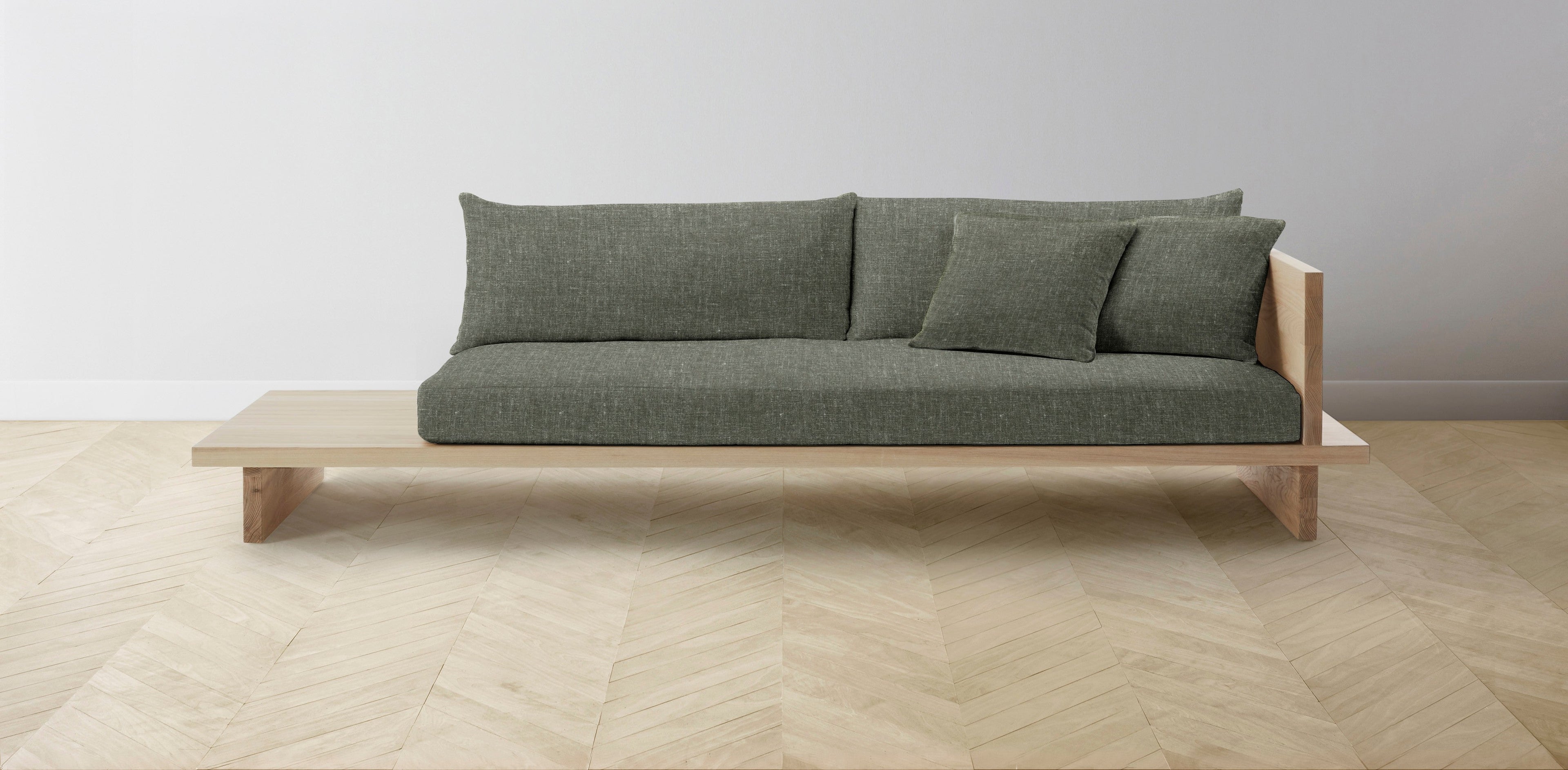 The Muir Arm on Right - Belgian Linen Thyme Sofa
