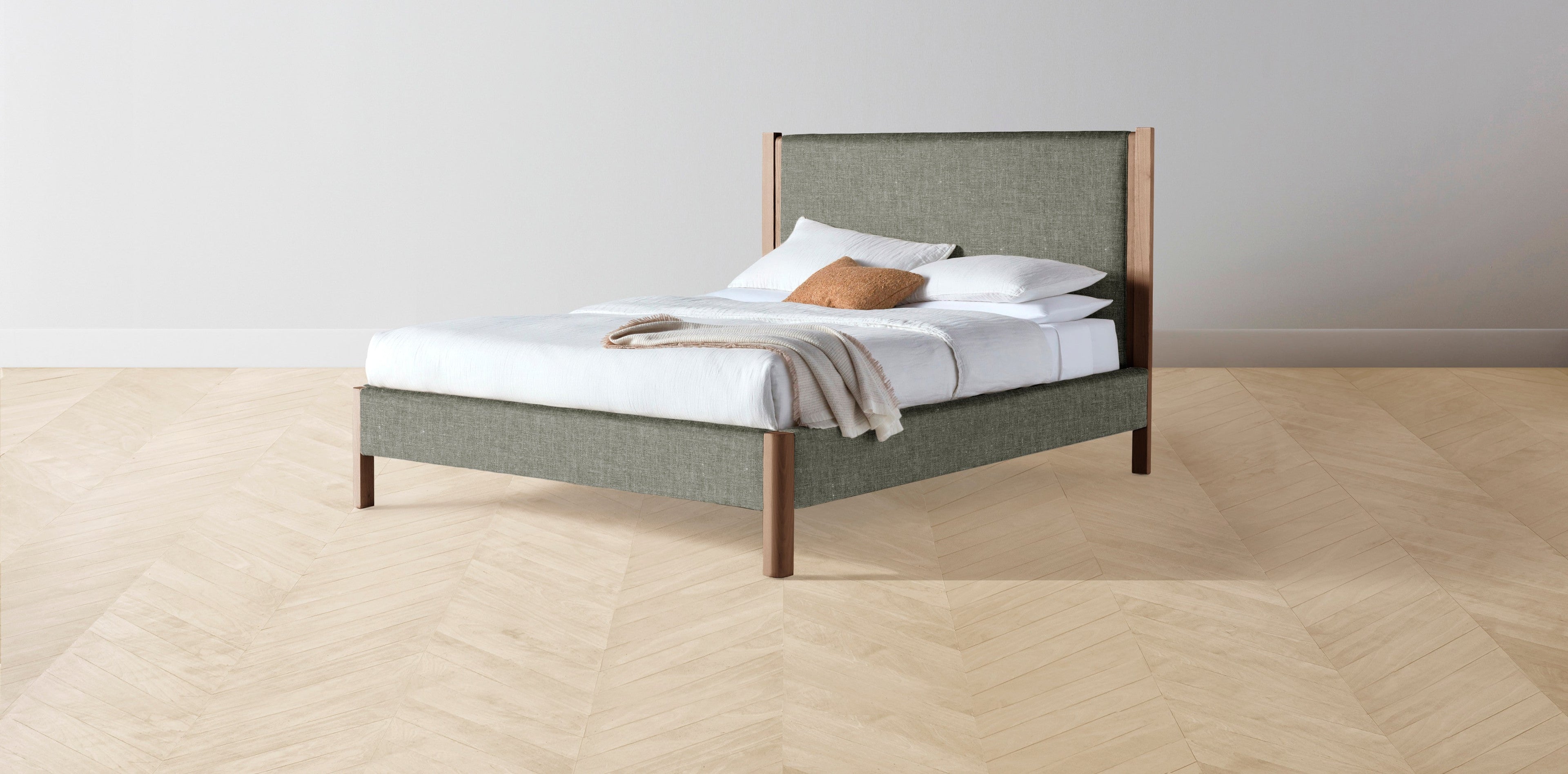 The Thompson  - Belgian Linen Thyme Bed - 48" Headboard - Muslin on reverse