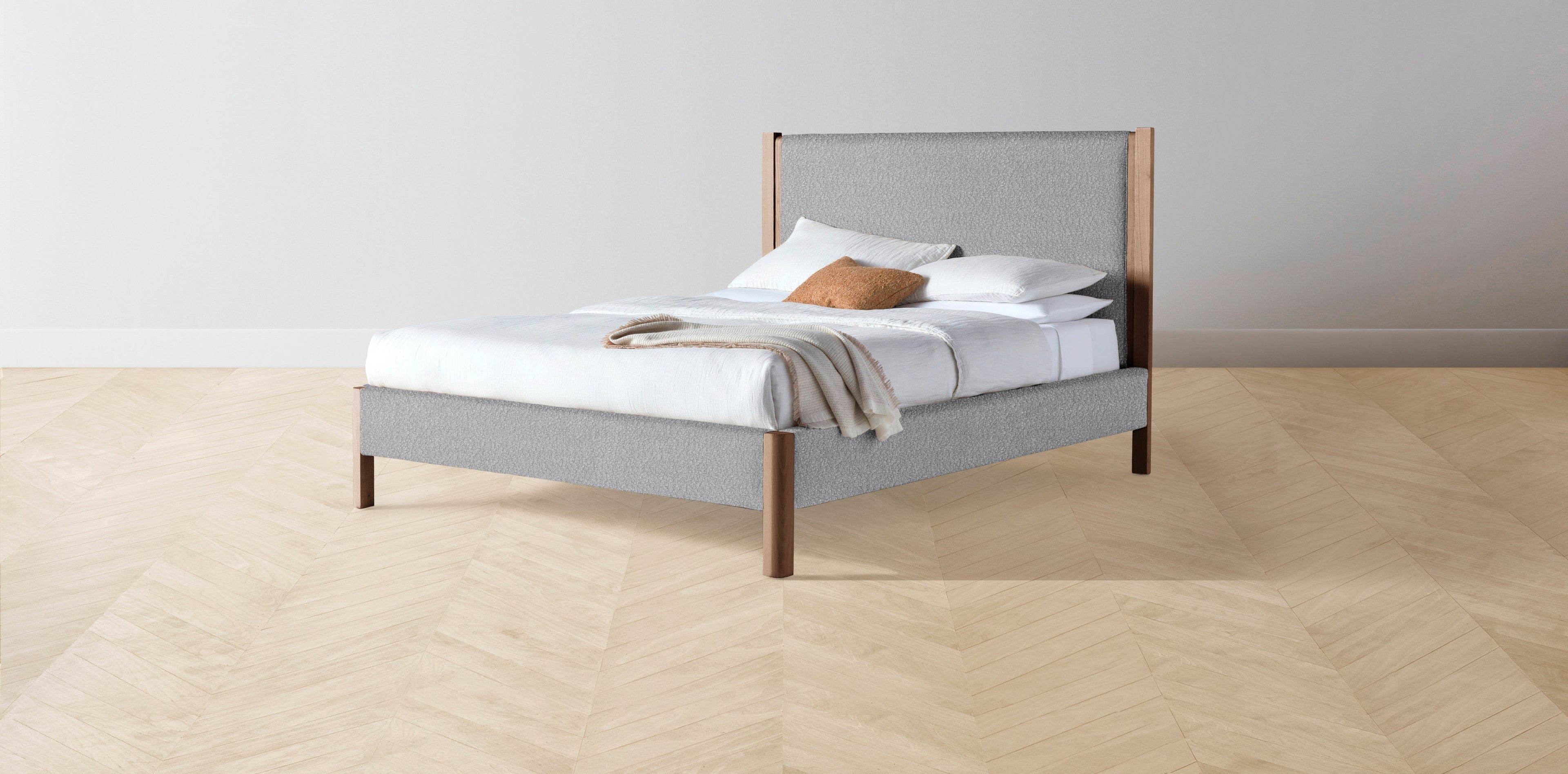 The Thompson  - Italian Bouclé Waterfall Bed - 48" Headboard - Muslin on reverse