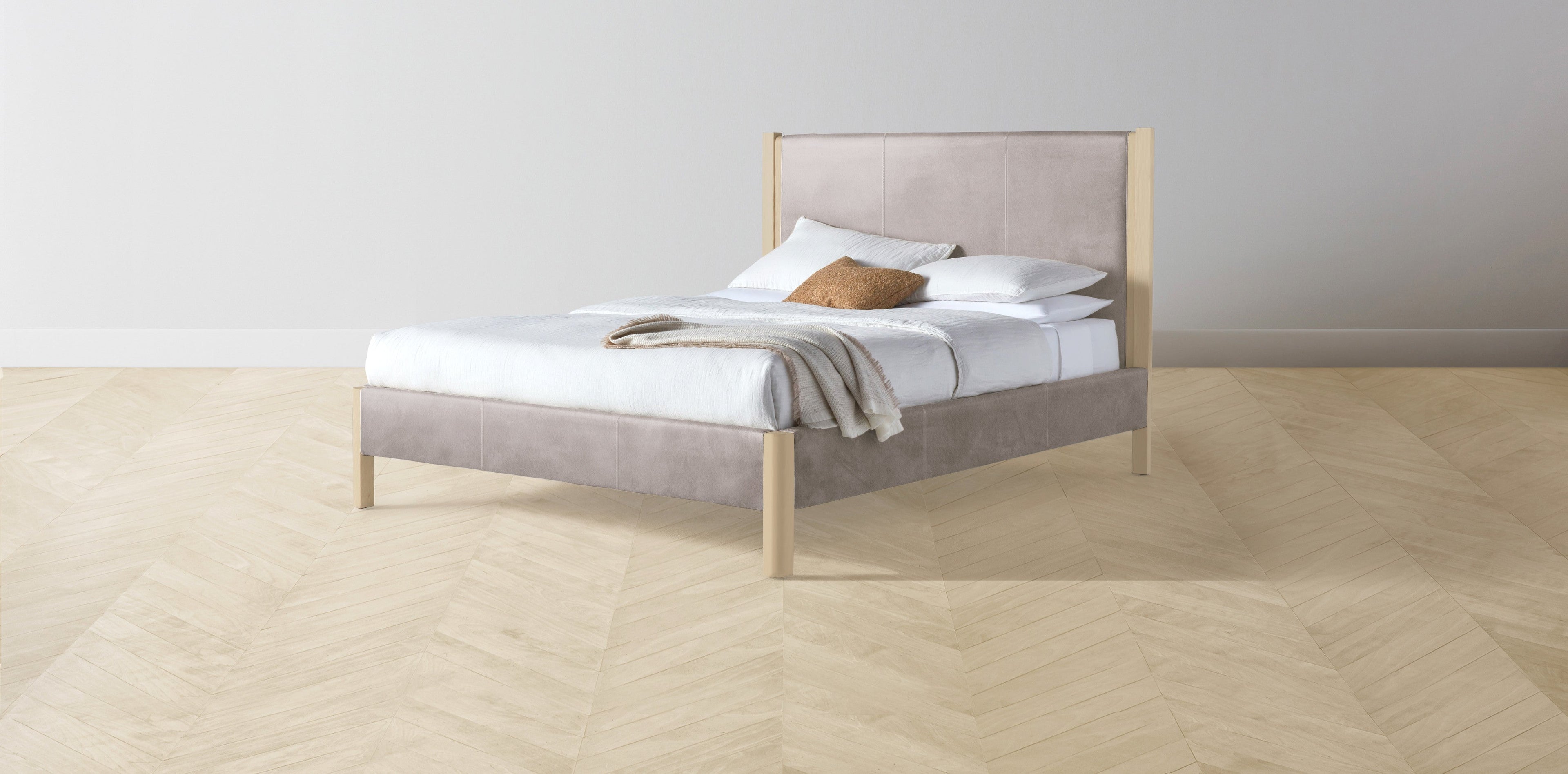 The Thompson  - Nubuck Leather Asphalt Bed - 48" Headboard - Muslin on reverse