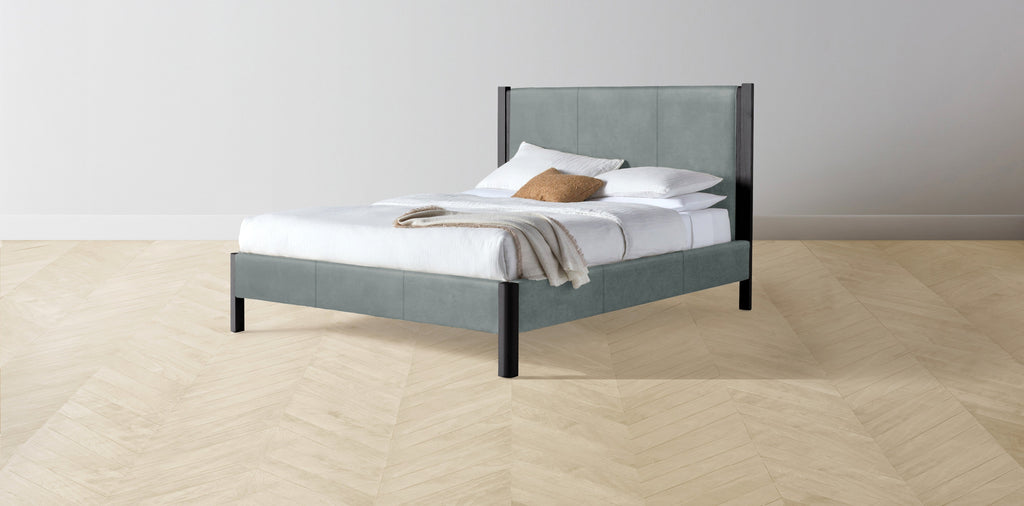The Thompson  - Nubuck Leather Tide Bed - 48" Headboard - Muslin on reverse