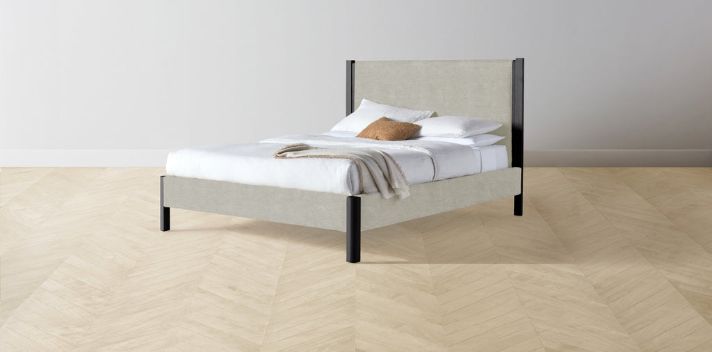 The Thompson  - Performance Melange Weave Flint Bed - 48" Headboard - Muslin on reverse
