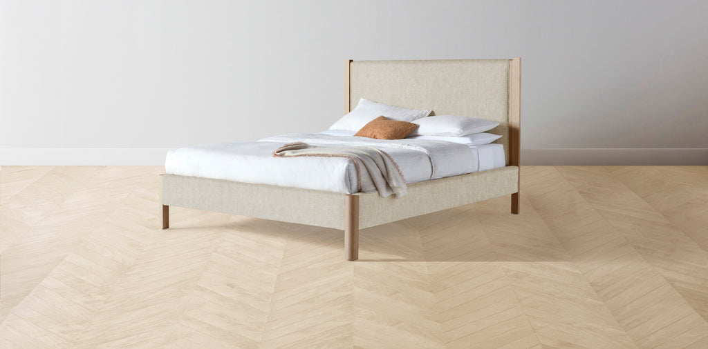 The Thompson  - Performance Stonewashed Linen Clamshell Bed - 48" Headboard - Upholstered on reverse