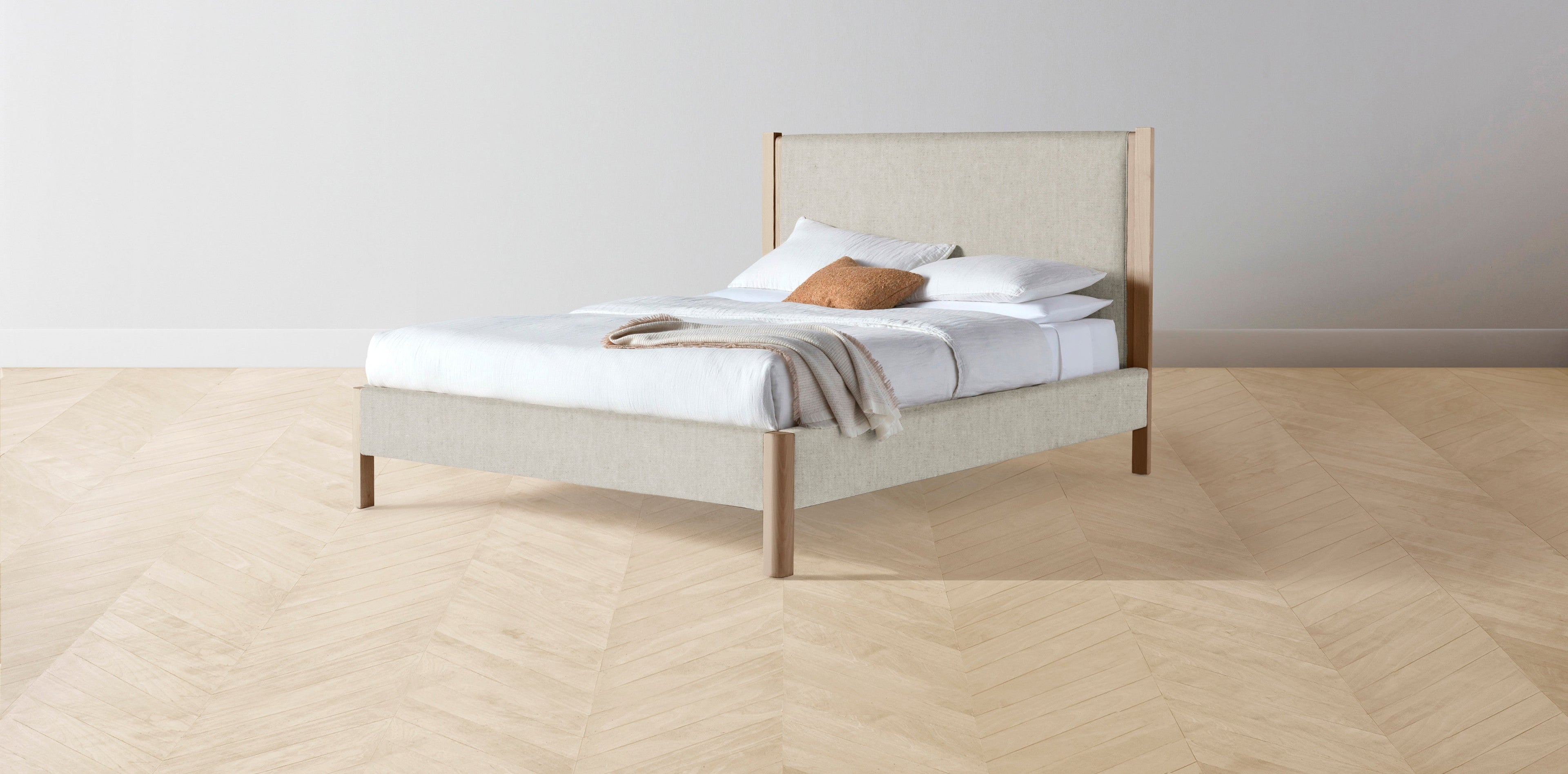 The Thompson  - Performance Stonewashed Linen Dew Bed - 48" Headboard - Muslin on reverse