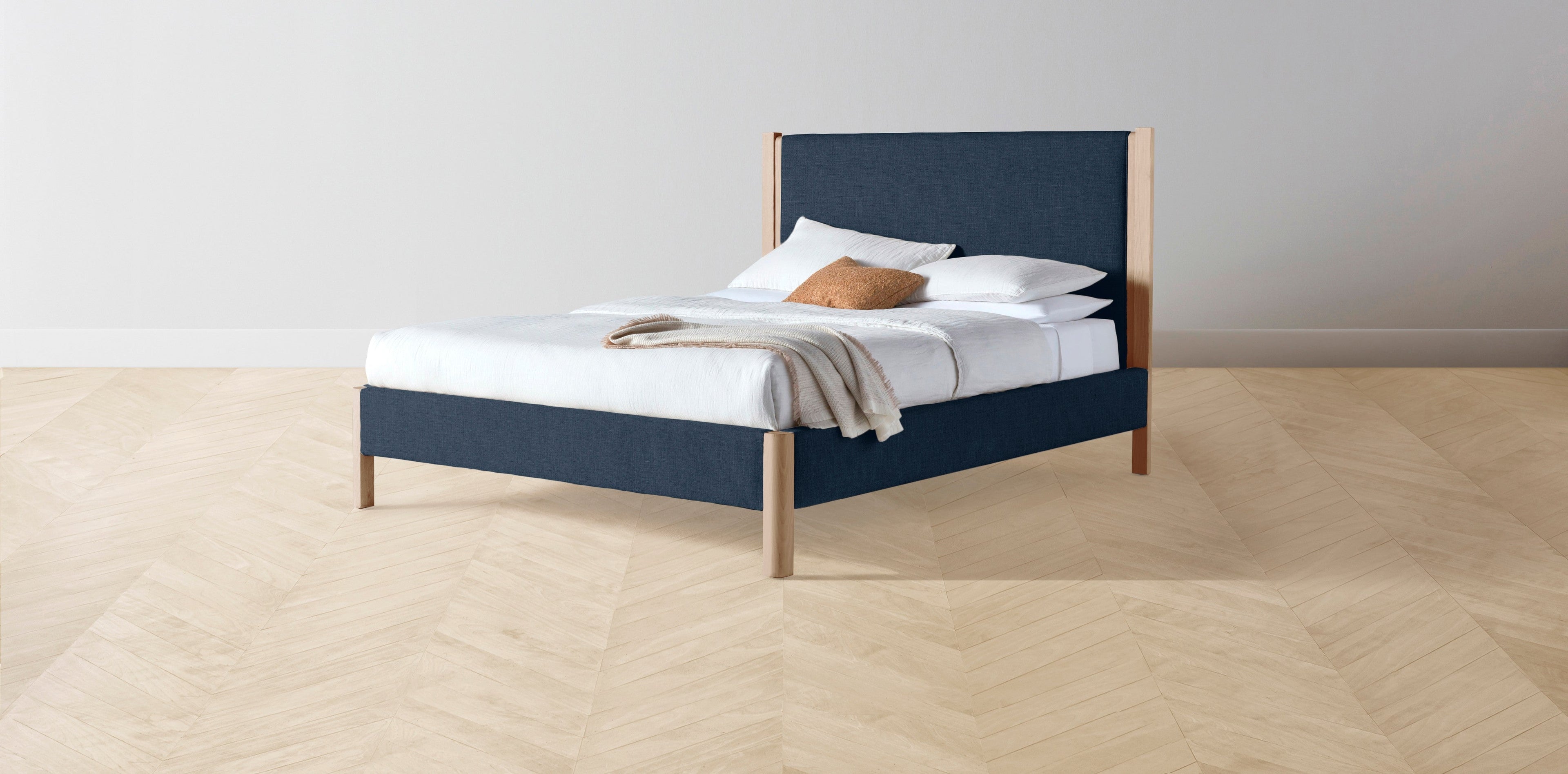 The Thompson  - Performance Textured Linen Seaside Bed - 48" Headboard - Muslin on reverse