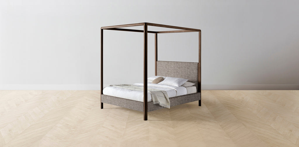 The Thompson  - Belgian Linen Carob Canopy Bed - 48" Headboard - Upholstered on reverse