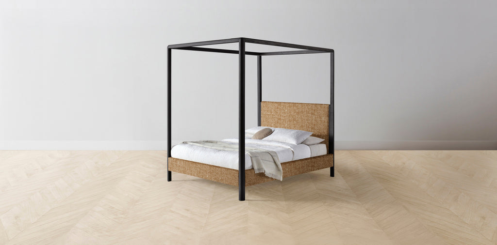 The Thompson  - Belgian Linen Chai Canopy Bed - 48" Headboard - Muslin on reverse