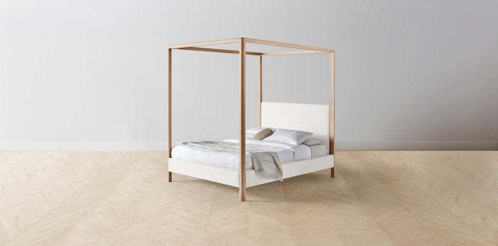 The Thompson  - Belgian Linen Egret Canopy Bed - 48" Headboard - Muslin on reverse