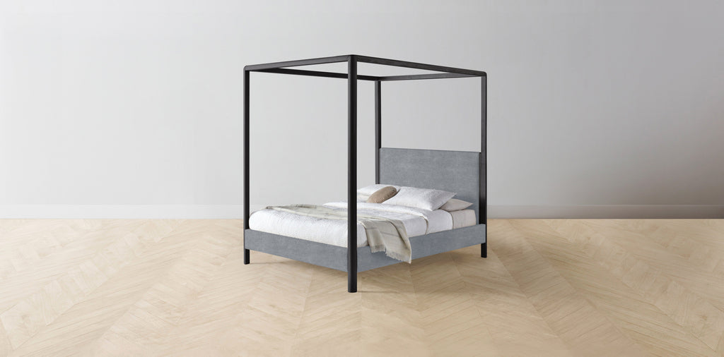 The Thompson  - Performance Melange Weave Aegean Canopy Bed - 48" Headboard - Muslin on reverse