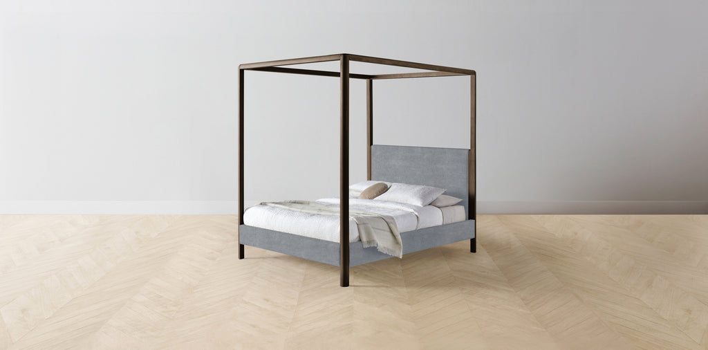 The Thompson  - Performance Melange Weave Aegean Canopy Bed - 48" Headboard - Upholstered on reverse