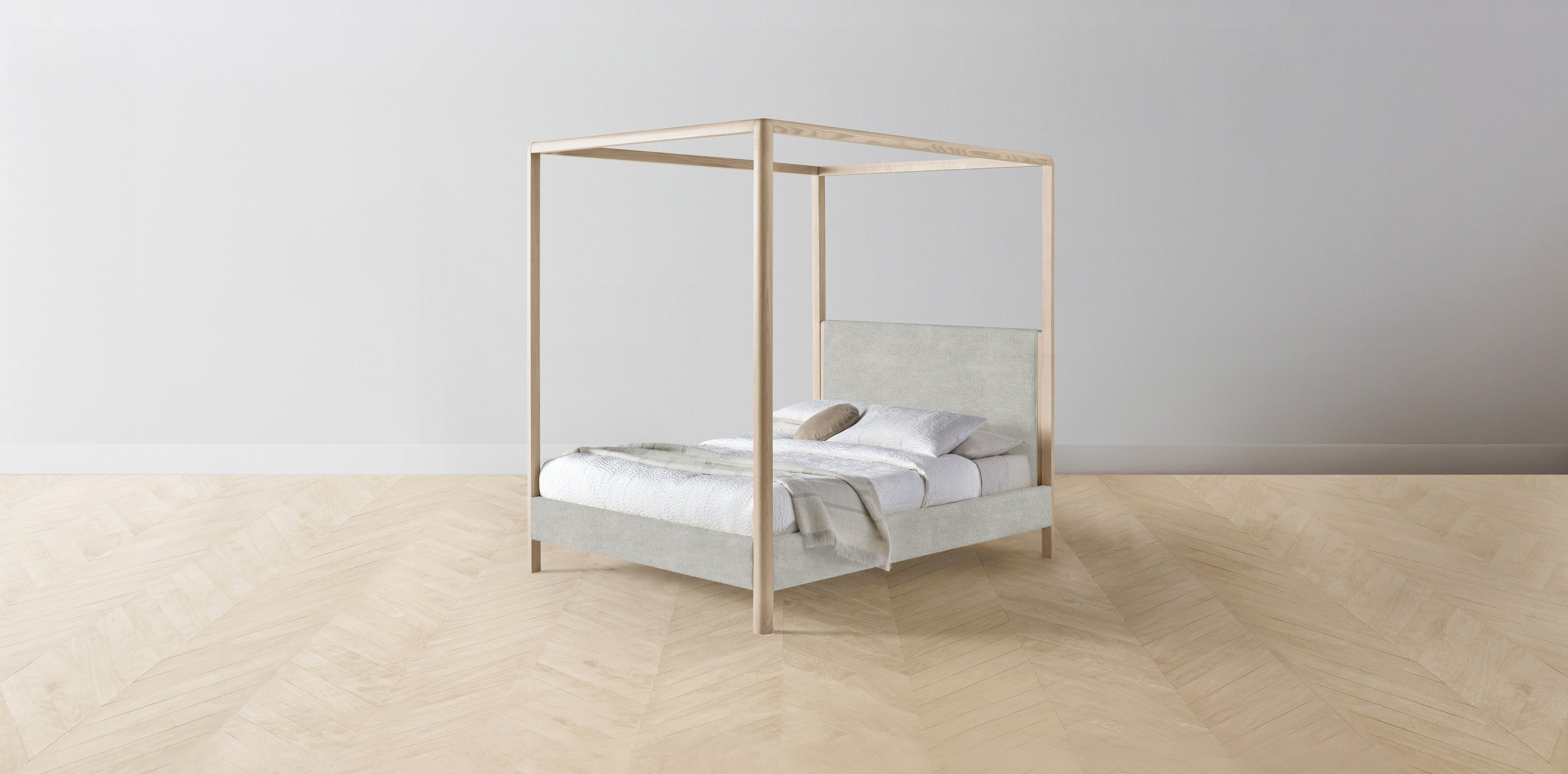 The Thompson  - Performance Melange Weave Flint Canopy Bed - 48" Headboard - Upholstered on reverse