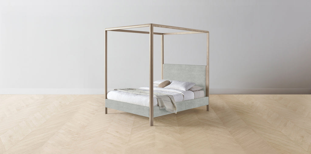 The Thompson  - Performance Melange Weave Seaglass Canopy Bed - 48" Headboard - Upholstered on reverse