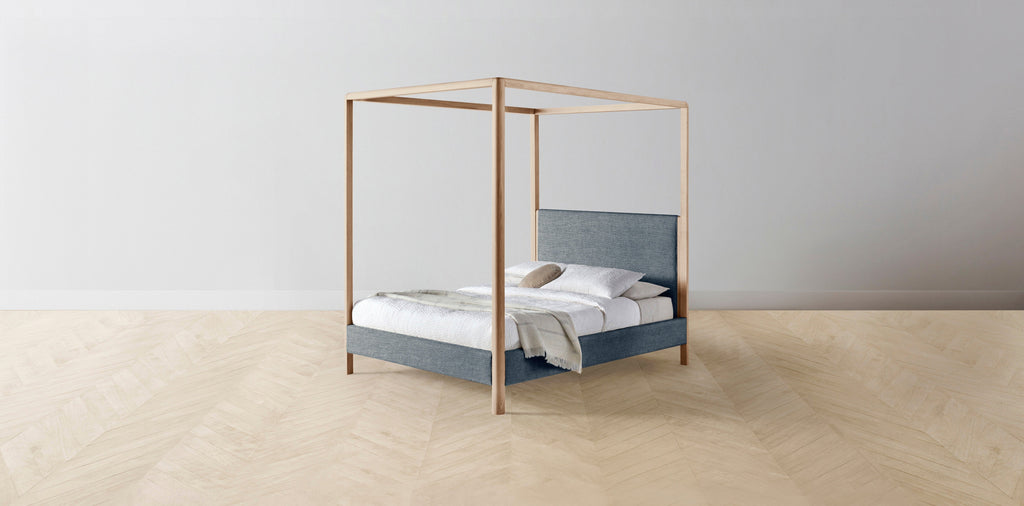 The Thompson  - Performance Stonewashed Linen Chambray Canopy Bed - 48" Headboard - Upholstered on reverse