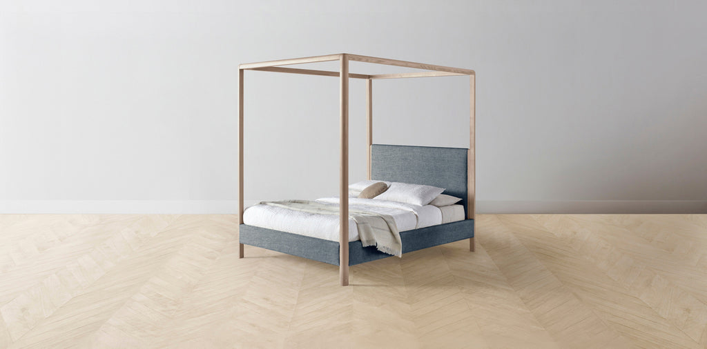 The Thompson  - Performance Stonewashed Linen Chambray Canopy Bed - 48" Headboard - Upholstered on reverse