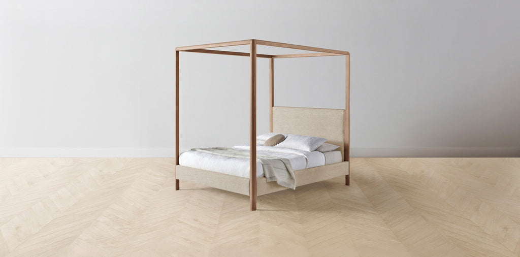 The Thompson  - Performance Stonewashed Linen Clamshell Canopy Bed - 48" Headboard - Upholstered on reverse