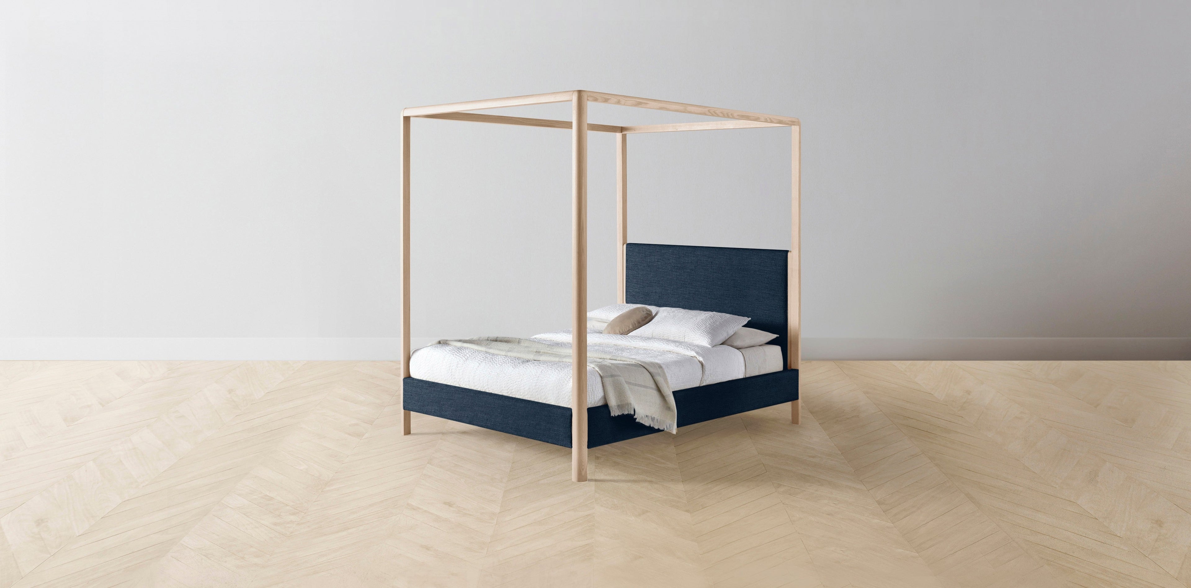 The Thompson  - Performance Textured Linen Seaside Canopy Bed - 48" Headboard - Muslin on reverse