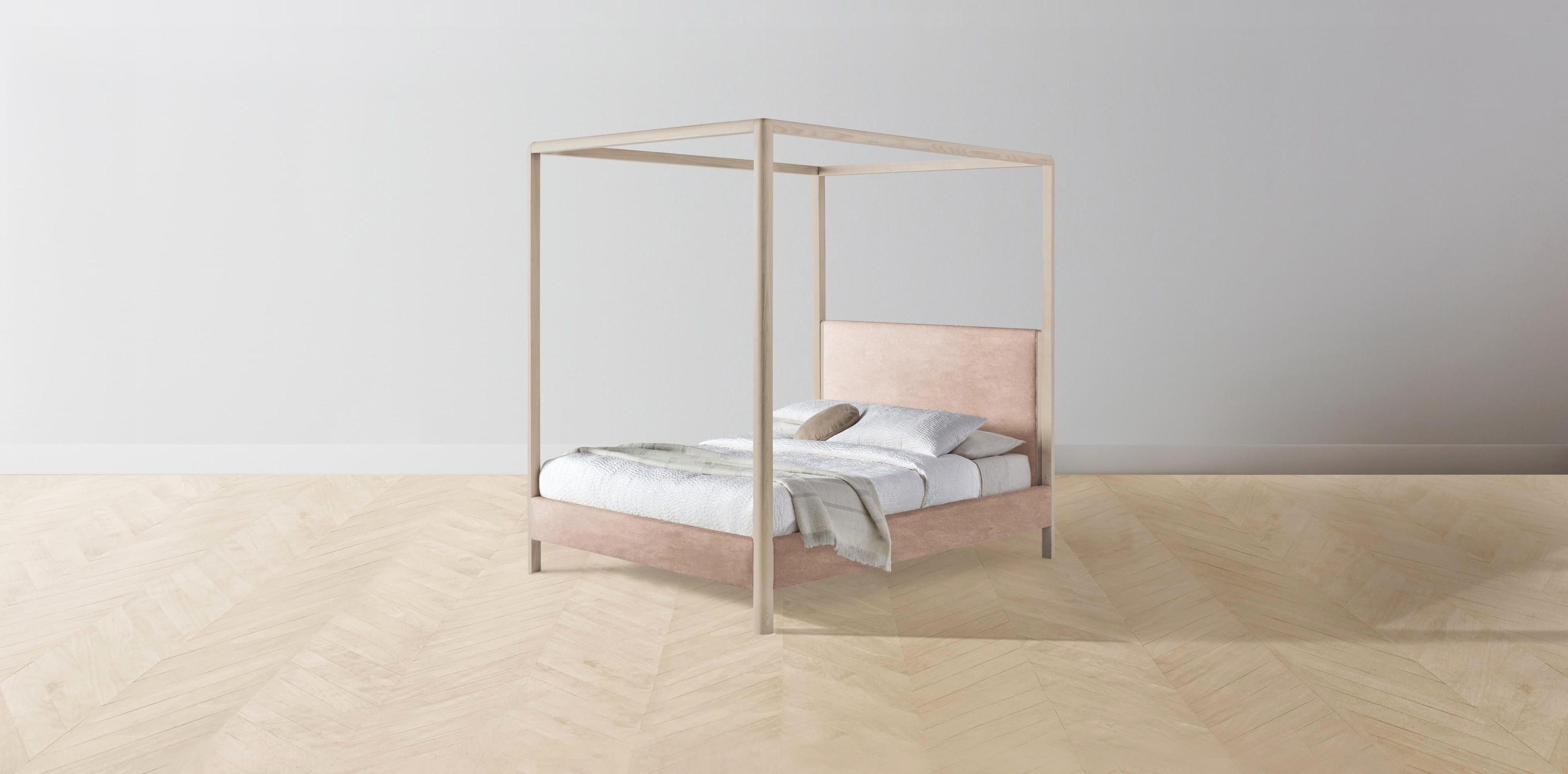 The Thompson  - Performance Velvet Dusty Rose Canopy Bed - 48" Headboard - Muslin on reverse