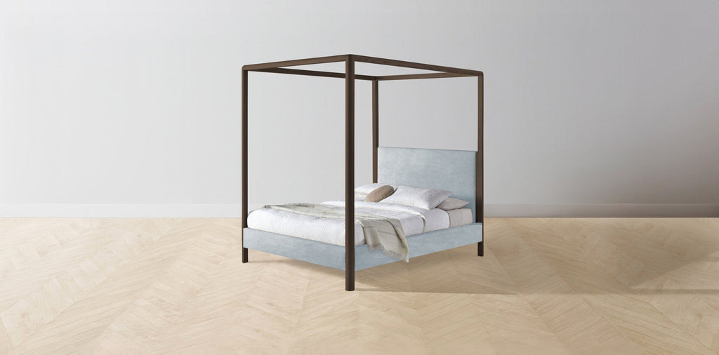 The Thompson  - Performance Velvet Sky Canopy Bed - 48" Headboard - Muslin on reverse