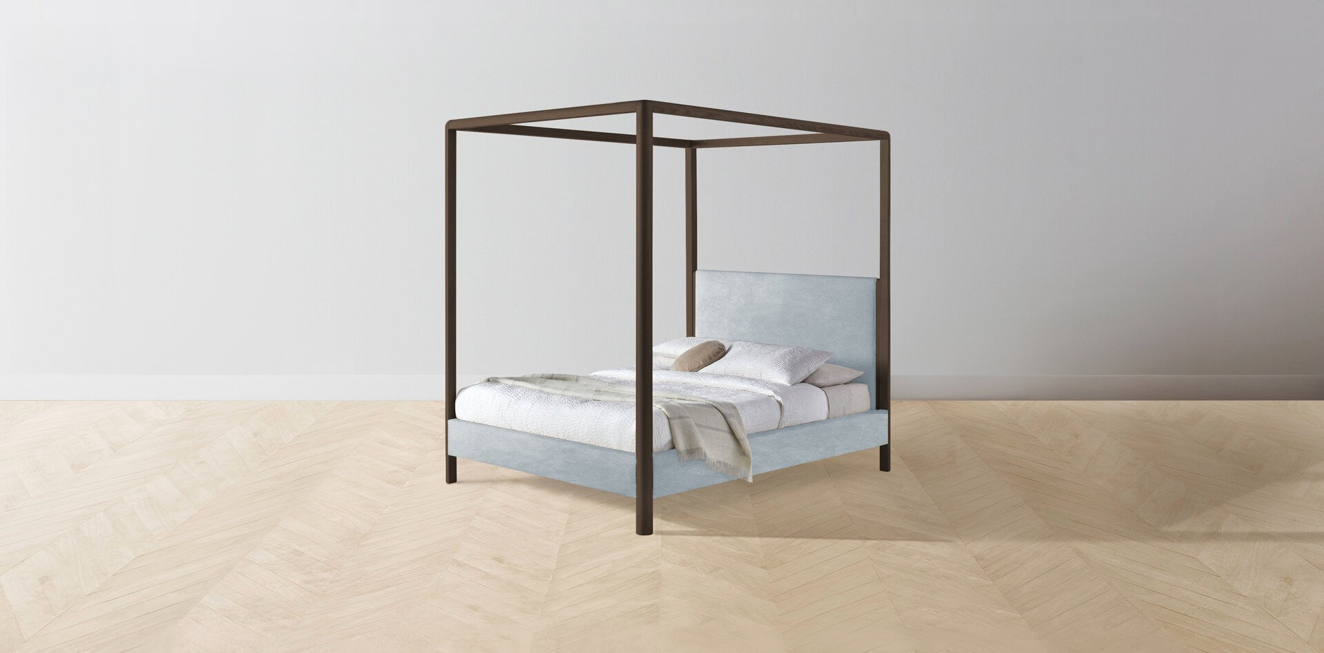 The Thompson  - Performance Velvet Sky Canopy Bed - 48" Headboard - Muslin on reverse