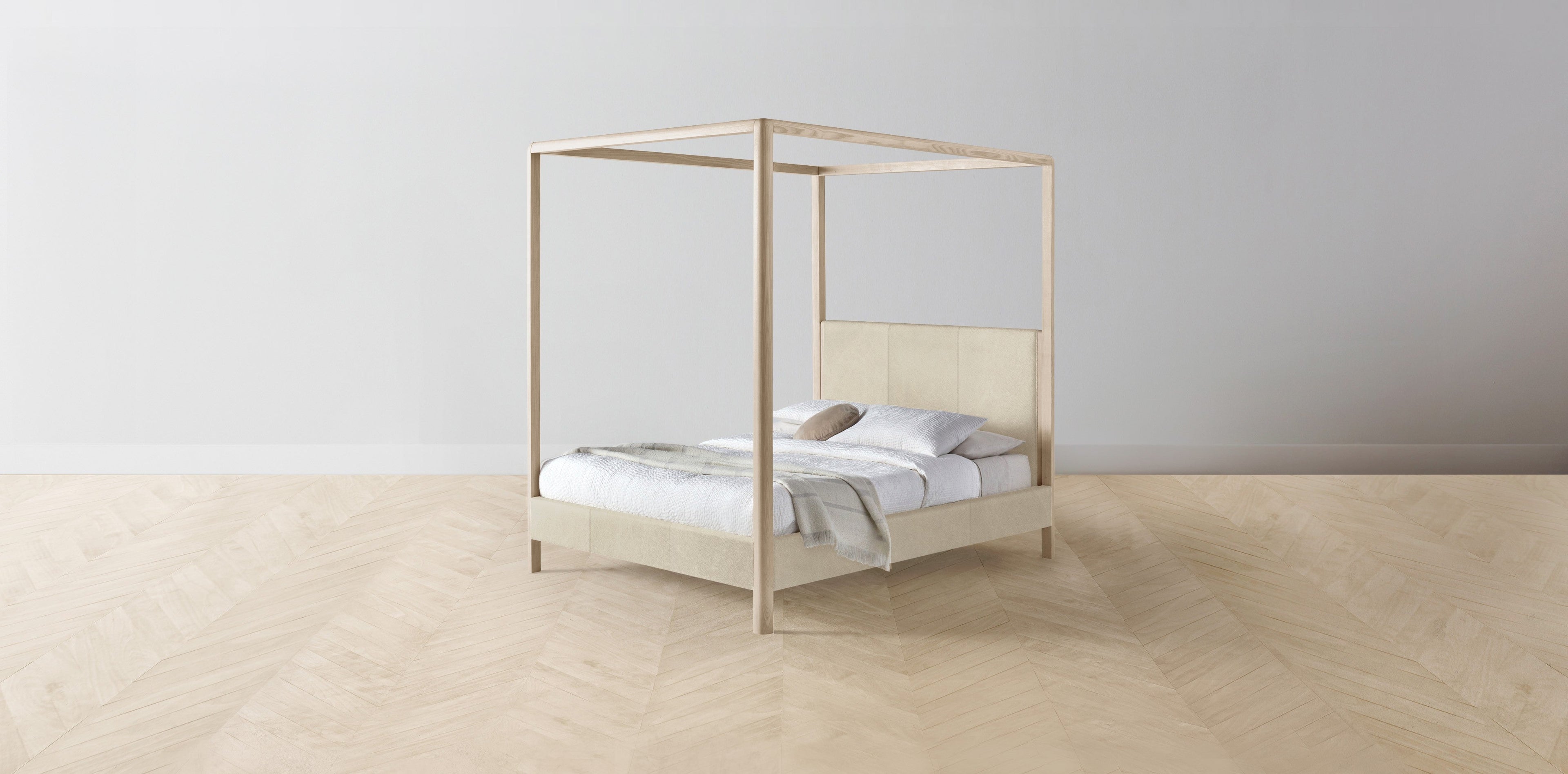 The Thompson  - Tuscan Leather Bisque Canopy Bed - 48" Headboard - Upholstered on reverse